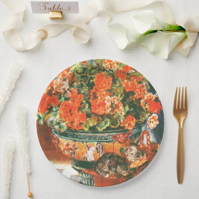 Pierre-Auguste Renoir Geraniums And Cats   Paper Plates (Wedding)
