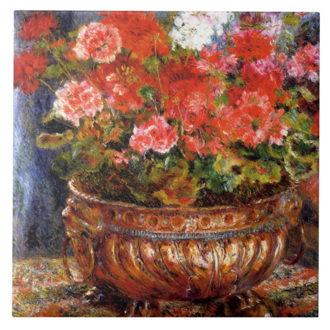 Pierre-Auguste Renoir Geraniums in a Copper Basin Ceramic Tile (Front)