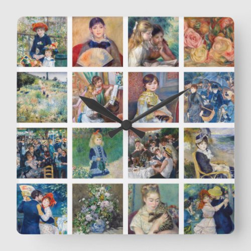 Pierre_Auguste Renoir _ Masterpieces Collage Square Wall Clock