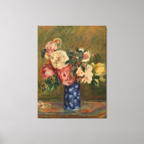 Pierre Auguste Renoir Pink Blue Bouquet of Roses Canvas Print