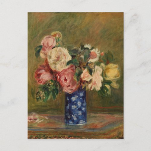 Pierre Auguste Renoir Pink Blue Bouquet of Roses Postcard