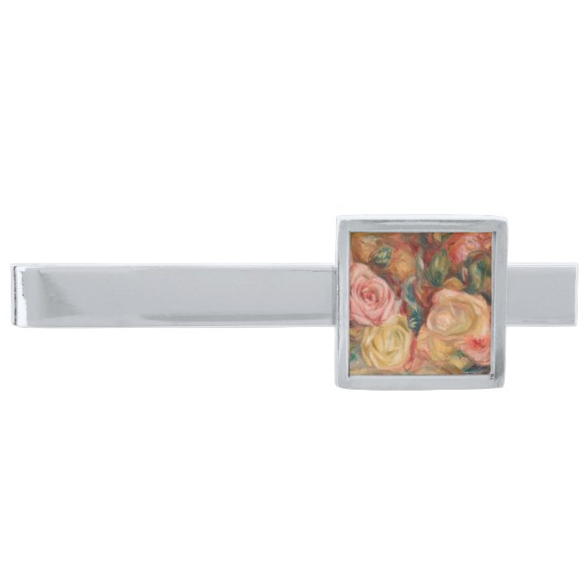 Pierre-Auguste Renoir - Roses Silver Finish Tie Bar (Front)
