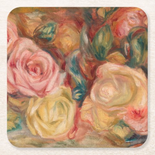 Pierre_Auguste Renoir _ Roses Square Paper Coaster