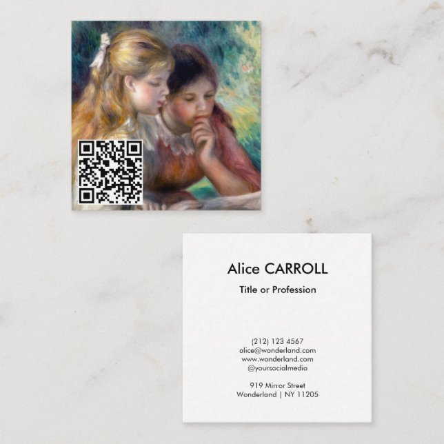 Pierre-Auguste Renoir - The Reading - QR Code Square Business Card (Front/Back)