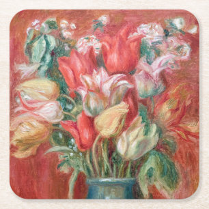 Pierre-Auguste Renoir - Tulip Bouquet Square Paper Coaster