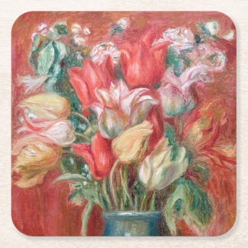 Pierre_Auguste Renoir _ Tulip Bouquet Square Paper Coaster