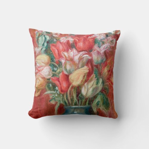 Pierre_Auguste Renoir _ Tulip Bouquet Throw Pillow