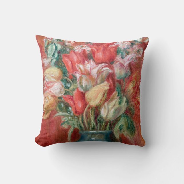 Pierre-Auguste Renoir - Tulip Bouquet Throw Pillow (Front)