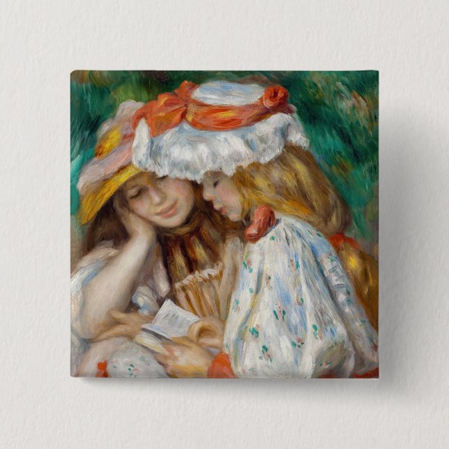 Pierre-Auguste Renoir - Two Girls Reading Button (Front)