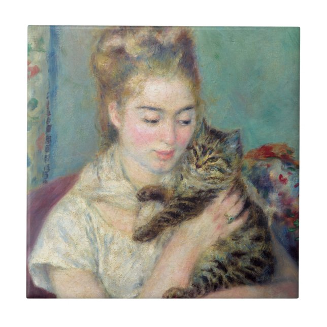 Pierre-Auguste Renoir - Woman with a Cat Ceramic Tile (Front)