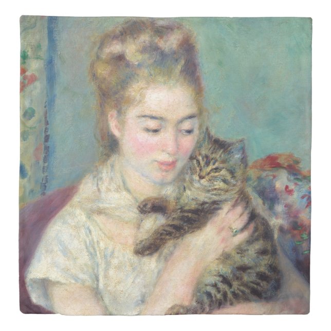 Pierre-Auguste Renoir - Woman with a Cat Duvet Cover (Front)