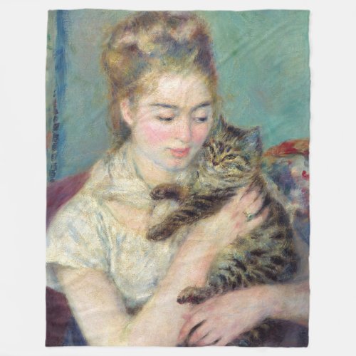 Pierre_Auguste Renoir _ Woman with a Cat Fleece Blanket