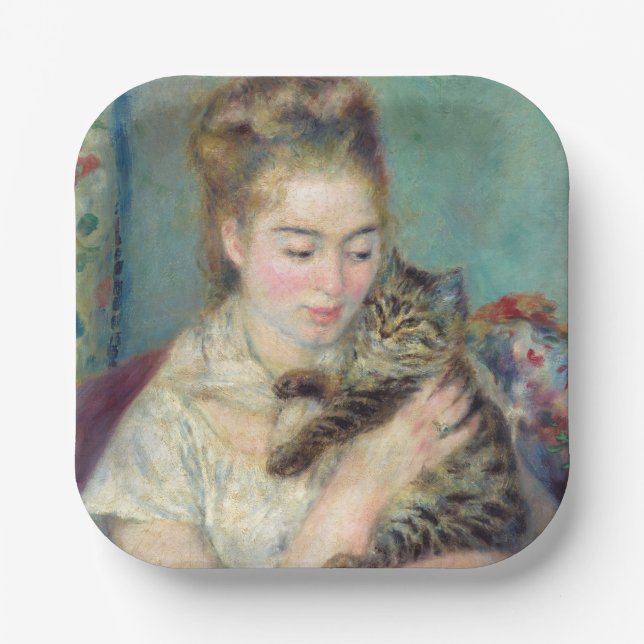 Pierre-Auguste Renoir - Woman with a Cat Paper Plates (Front)