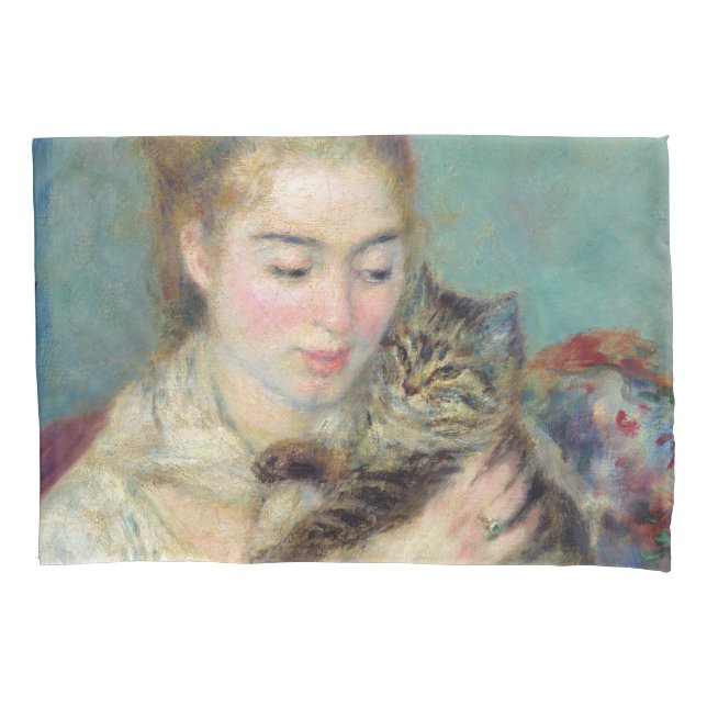 Pierre-Auguste Renoir - Woman with a Cat Pillow Case (Front)