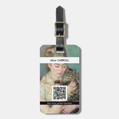 Pierre_Auguste Renoir _ Woman with a Cat _ QR Code Luggage Tag