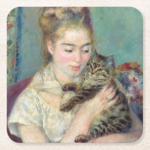 Pierre_Auguste Renoir _ Woman with a Cat Square Paper Coaster
