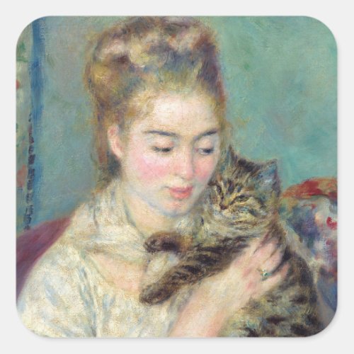 Pierre_Auguste Renoir _ Woman with a Cat Square Sticker
