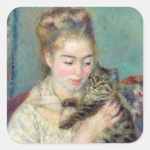 Pierre-Auguste Renoir - Woman with a Cat Square Sticker