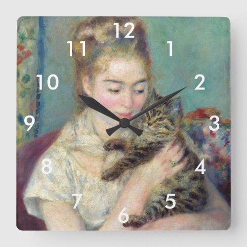 Pierre_Auguste Renoir _ Woman with a Cat Square Wall Clock