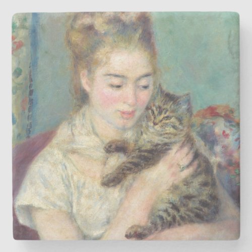 Pierre_Auguste Renoir _ Woman with a Cat Stone Coaster