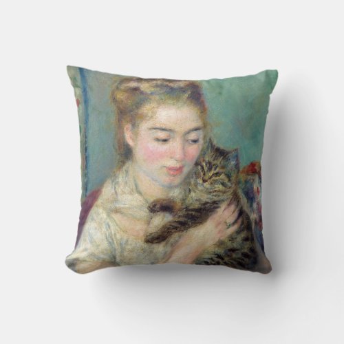 Pierre_Auguste Renoir _ Woman with a Cat Throw Pillow