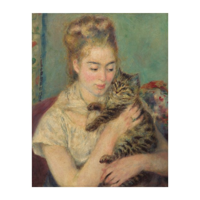 Pierre-Auguste Renoir - Woman with a Cat Wood Wall Art (Front)