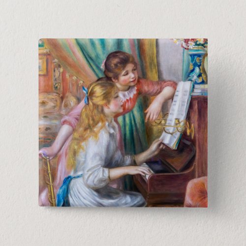 Pierre Auguste Renoir _ Young Girls at the Piano Button