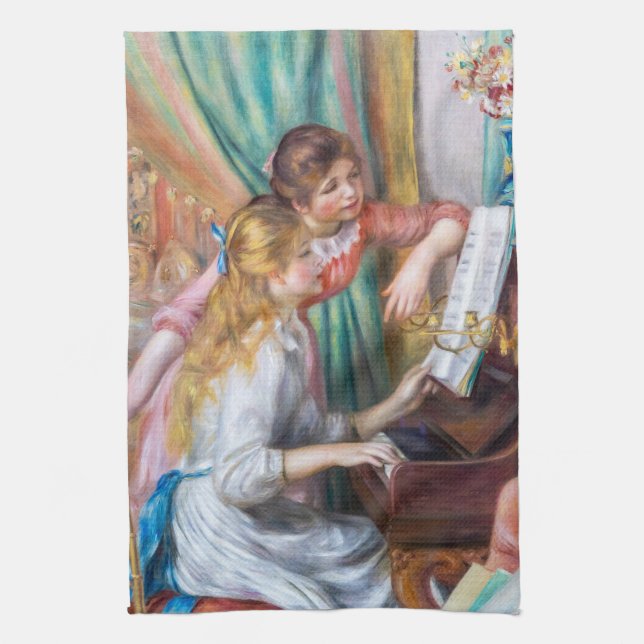 Pierre Auguste Renoir - Young Girls at the Piano Kitchen Towel (Vertical)