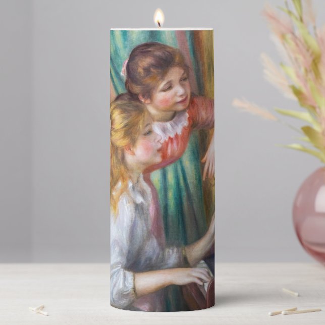 Pierre Auguste Renoir - Young Girls at the Piano Pillar Candle (In Situ)