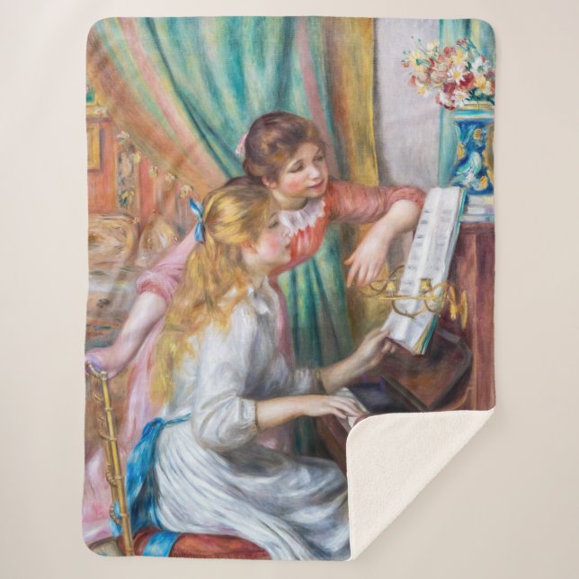 Pierre Auguste Renoir - Young Girls at the Piano Sherpa Blanket (Front)