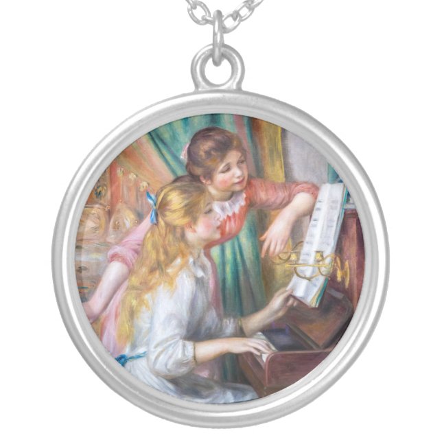 Pierre Auguste Renoir - Young Girls at the Piano Silver Plated Necklace (Front)