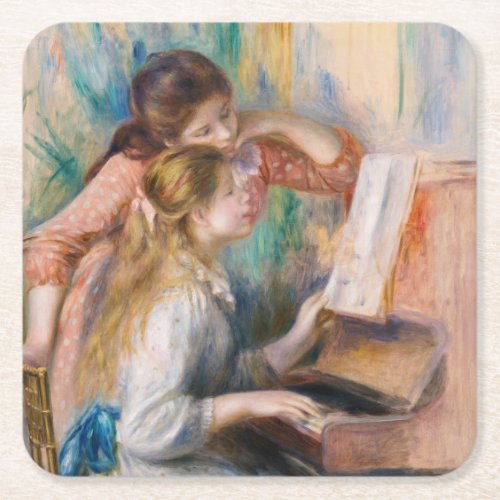 Pierre Auguste Renoir _ Young Girls at the Piano Square Paper Coaster