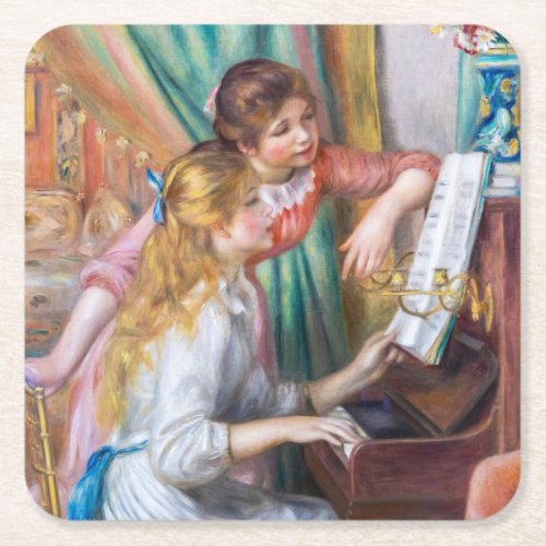 Pierre Auguste Renoir _ Young Girls at the Piano Square Paper Coaster