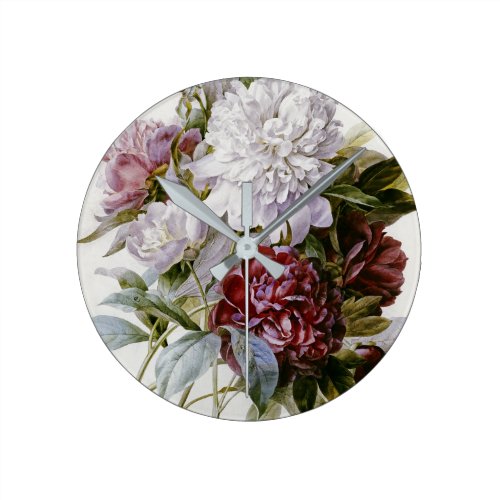Pierre Joseph Redoute - A Bouquet Of Red Peonies Round Clock