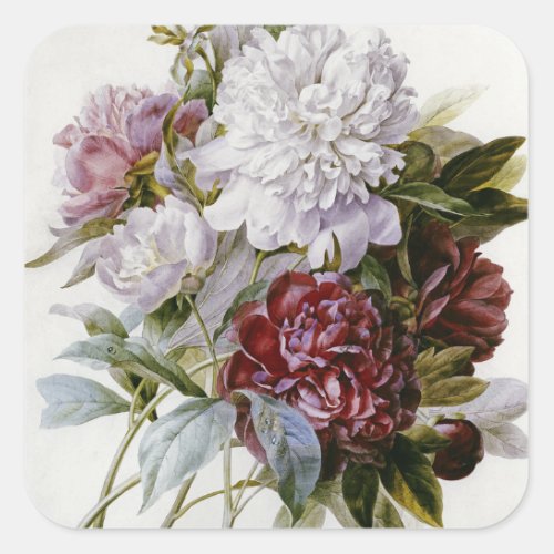 Pierre Joseph Redoute _ A Bouquet Of Red Peonies Square Sticker