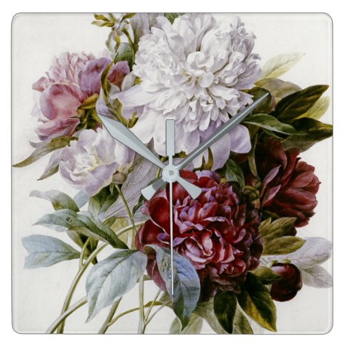 Pierre Joseph Redoute - A Bouquet Of Red Peonies Square Wall Clock