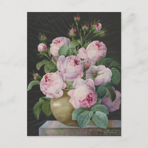 Pierre Joseph Redoute _ Pink Roses In A Vase Postcard