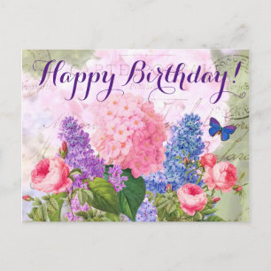 Pierre Redoute Flowers Happy Birthday Postcard