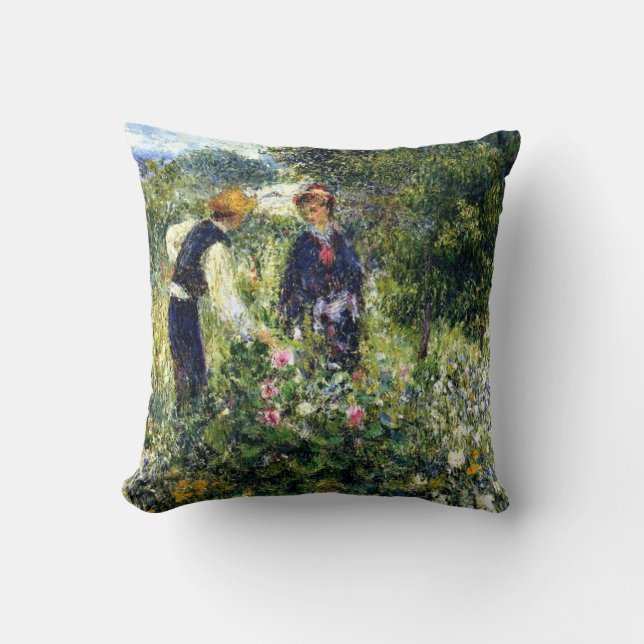 Pierre Renoir Painting, Picking Flowers Throw Pillow (Front)