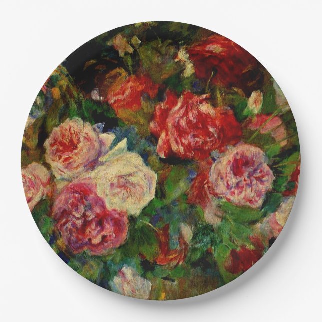 Pierre Renoir painting, Roses, famous artwork Paper Plates (Front)