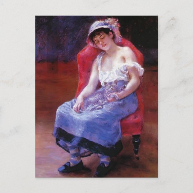 Pierre Renoir- Sleeping Girl (Girl with a Cat) Postcard (Front)