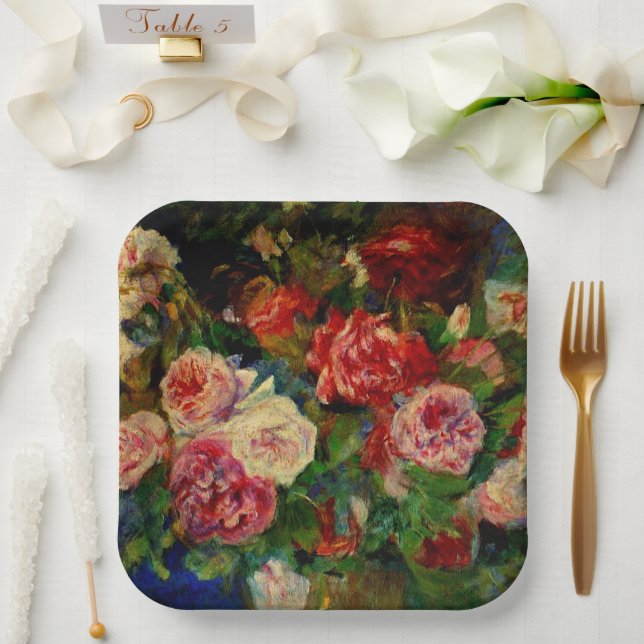 Pierre Renoir's painting, Roses,  Paper Plates (Wedding)