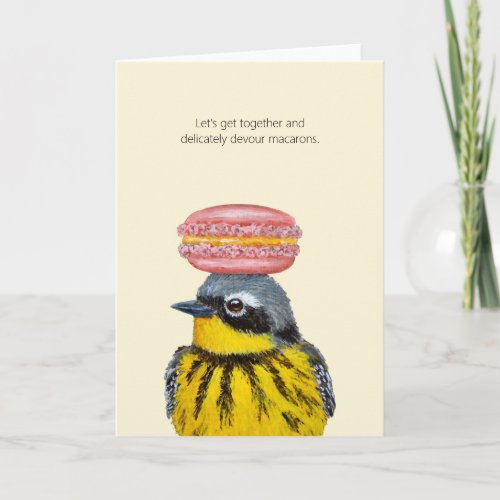Pierre the warbler with macaron card