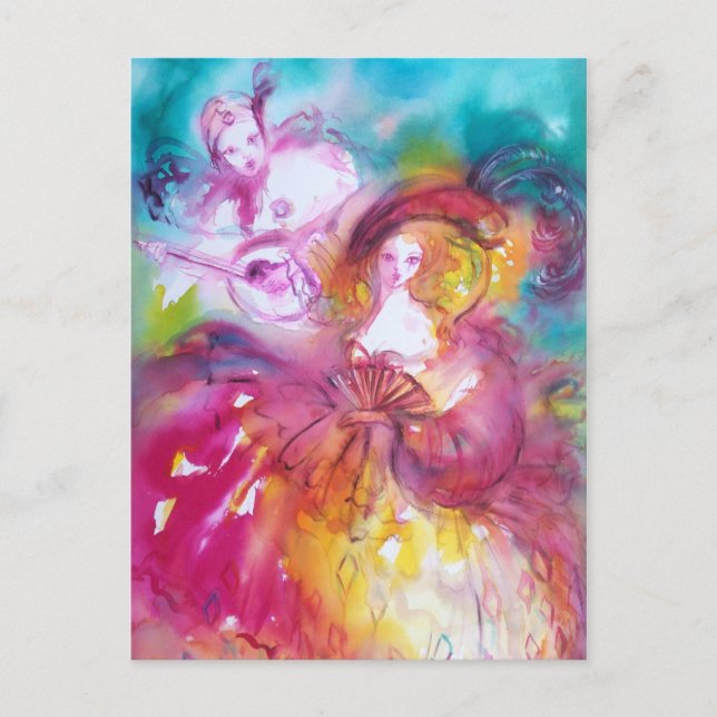 PIERROT AND ARLECCHINA Venetian Carnival, Postcard (Front)