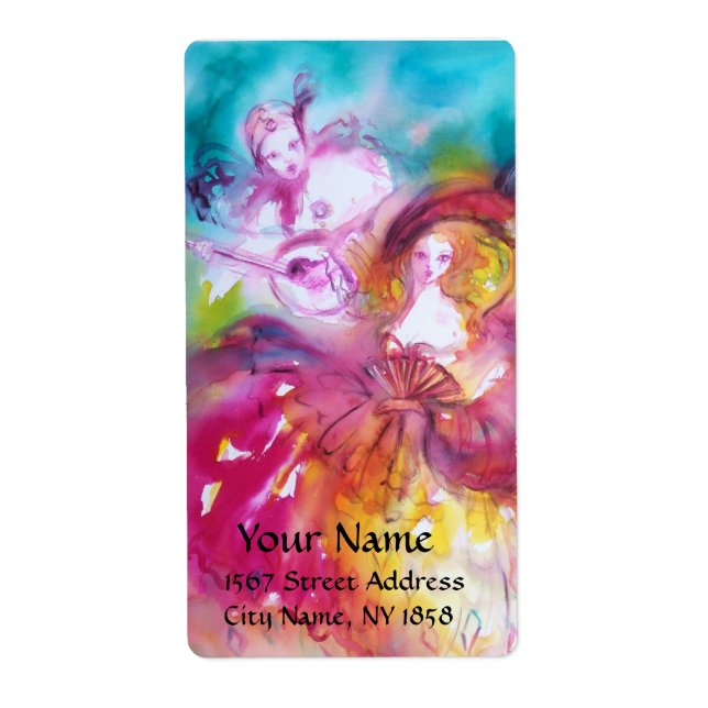 PIERROT AND ARLECCHINA Venetian Masquerade Masks Label (Front)