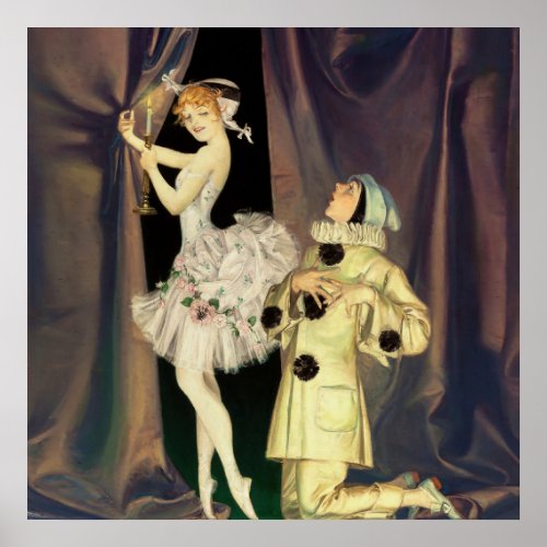 Pierrot and Columbine by FX Leyendecker Poster