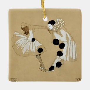 “Pierrot and Columbine” by Leo Rauth Ceramic Ornament