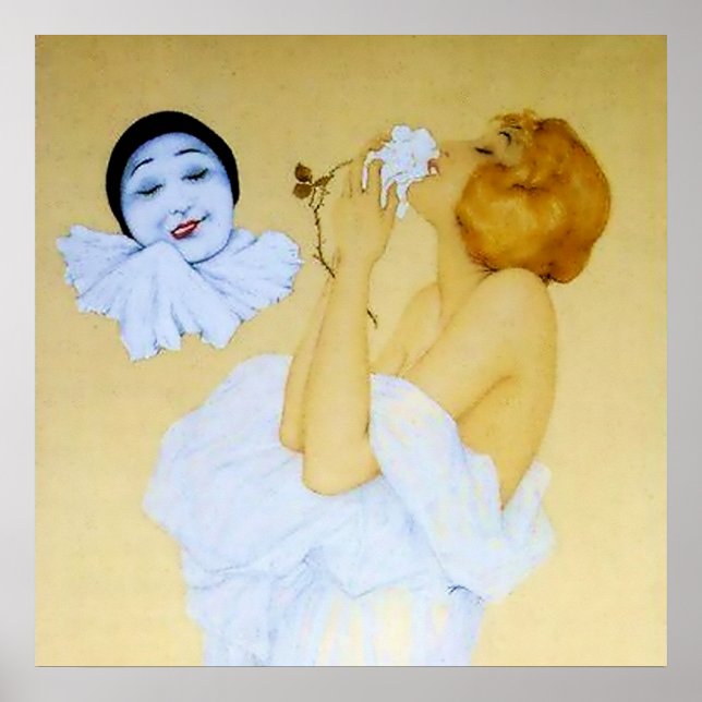 “Pierrot and the White Rose” by Raphael Kirchner Poster (Front)