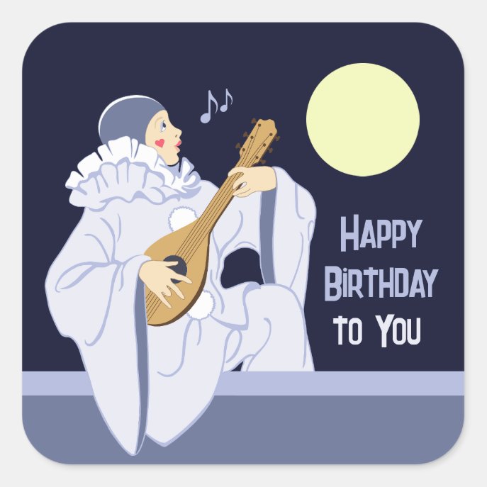 Pierrot clown singing playing lute CC1269 birthday Square Sticker