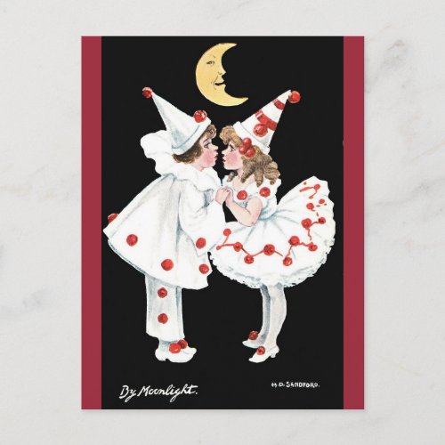 Pierrot Kids Children Clown Couple Postcard